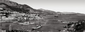 Photos de la Riviera par Jean Gilletta. - PORT DE MONACO, MONTE-CARLO, CAP MARTIN ET RIVIERA ITALIENNE. Vue panoramique, vers 1905.