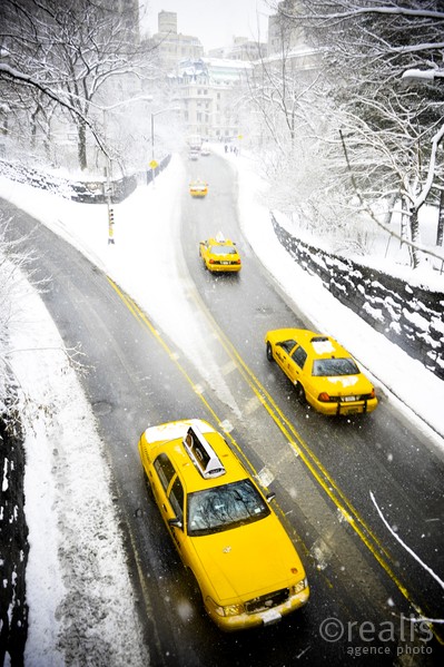 Taxi sous la naige, Central Park - New-york - Etats-Unis - Février 2008