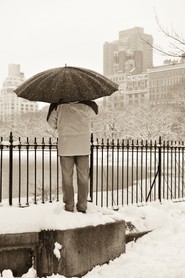 Homme au parapluie, sous la neige, Centarl Park