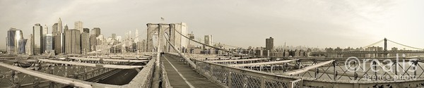 Panoramique du Skyline, vue depuis le Brooklyn Bridge - New-york - Etats-Unis - Février 2008