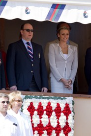 S.A.S. Albert II de Monaco et Melle Charlene Wittstock lors de la finale du Rolex Masters, le dimanche 18 avril 2010.
