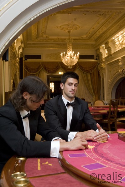 Novak Djokovic et Raphael Nadal au Casino de Monte-Carlo avant le lancement du Masters Series Monte-Carlo 2008