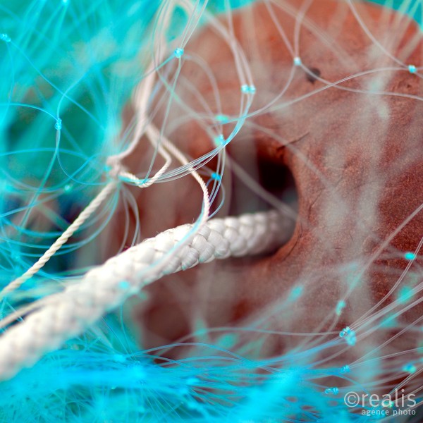 greedy - Seil durch die Maschen eines Fischernetzes. Es wirkt wie ein gefräßiges Untier